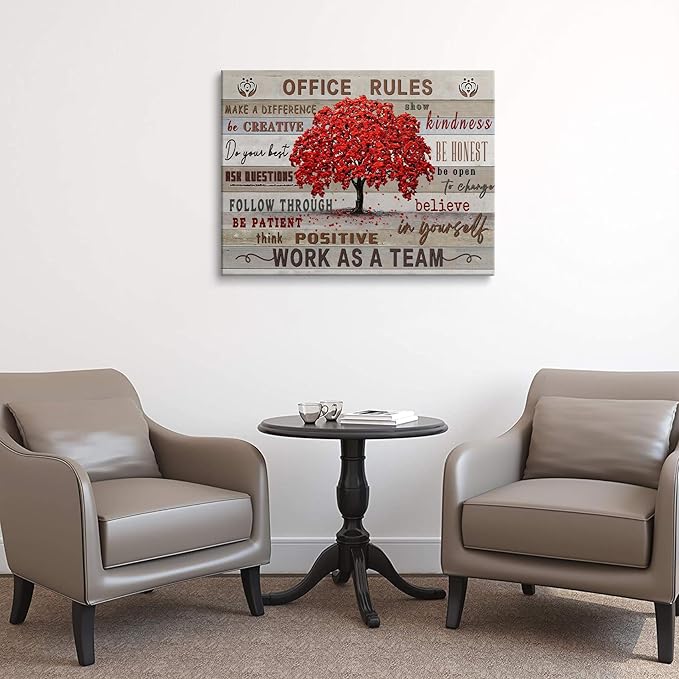 HDXUFJQ Office Inspirational Wall Art Office Rules Canvas Wall Decor Team Rules Motivation Positive Quotes Pictures Prints Teamwork Painting for Home Office Ready to hang(24"x36")