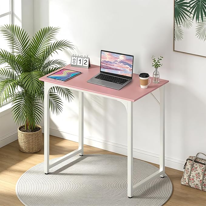 BestOffice Computer Desk,Home Office Desk, Modern Simple Style for Home Office Study Writing (Pink, 32 Inch)
