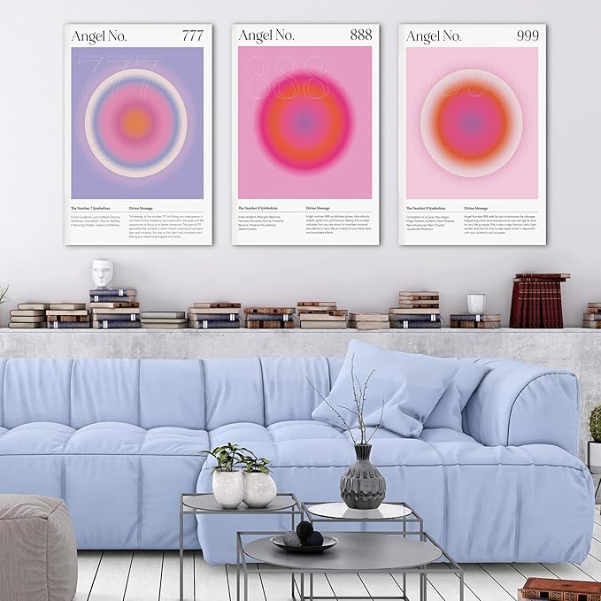 SHMAO Colorful Gradient Aura Angel Numbers Poster Canvas Wall Art for Room Aesthetic Inspirational Spiritual Wall Art Paintings Abstract Minimalist Wall Decor for Bedroom 20"x30" x 3 Pcs