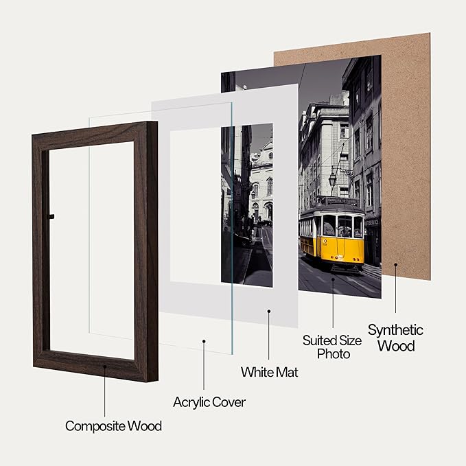 eletecpro 5x7 Picture Frames Set of 10, Picture Frame Collage Wall Decor Displays 4x6 Photo With Mat or 5x7 without Mat, Home Decor Gallery Frame for Table Top or Wall Mounting, Walnut Brown