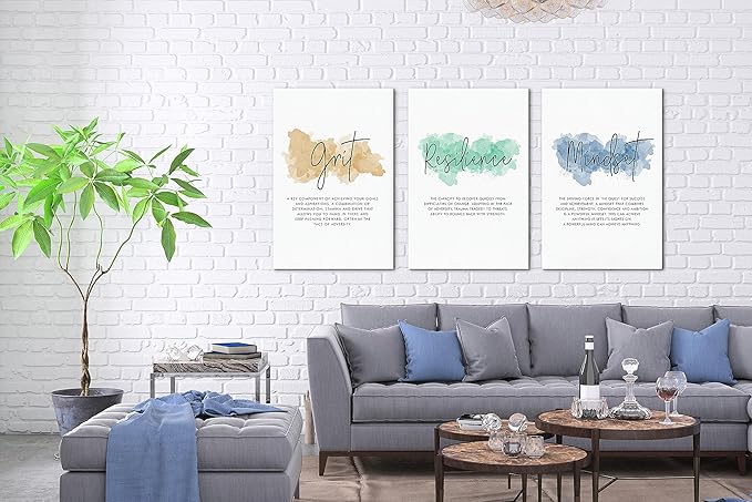 SHMAO Office Canvas Wall Art Motivational Wall Decor, 3 Piece Grit Resilience Mindset Print Pictures for Office Wall Decor Women Inspirational Framed Artwork Home Office Decor 20”x30”x3 Panels