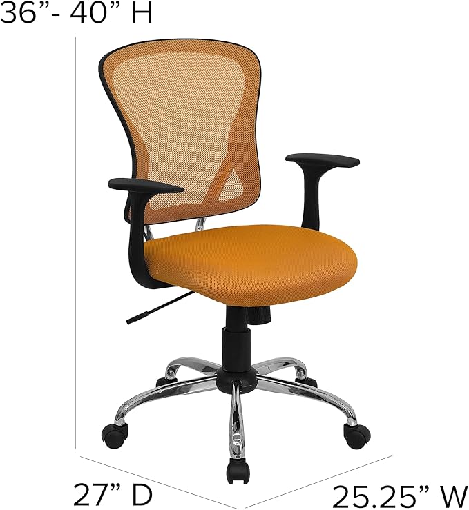 Flash Furniture Alfred Mid-Back Orange Mesh Swivel Task Office Chair with Chrome Base and Arms