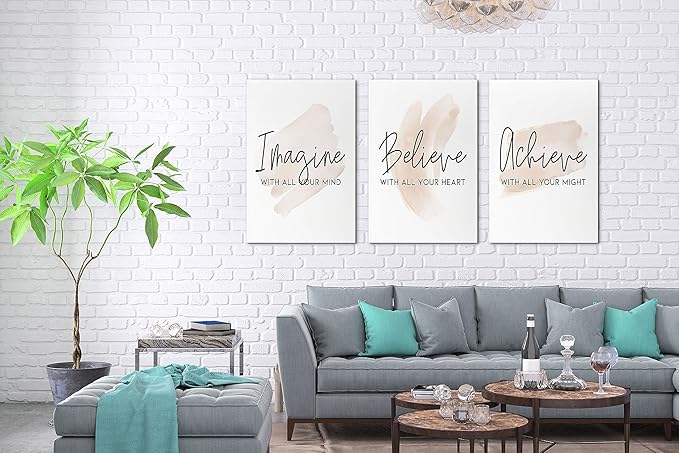 SHMAO Office Canvas Wall Art Motivational Wall Decor, 3 Piece Modern Positive Quotes Print Pictures for Office Wall Decor Women Inspirational Framed Artwork Home Office Decor 20”x30”x3 Panels