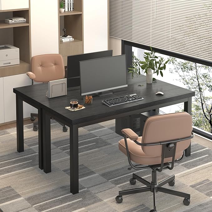 Modern Simple Table with Thick Tabletop, 47 Inch Small Computer Desk, Gaming Desk with Adjustable Feet, Study Writing Table for Home Office Work, Black