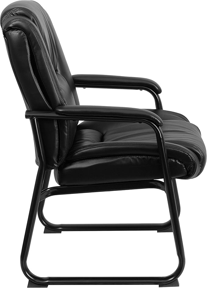 Flash Furniture LeatherSoft Executive Reception Chair with Padded Armrests and Sled Base, Upholstered Side Chair for Living Room or Office, Black