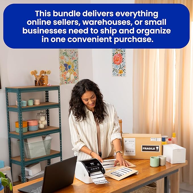 Brother QL-1100c Bundle, Wide Format Label Printer, Prints Postage Labels, Barcode & QR Code, USB Connectivity, Plus 4 Rolls of Genuine DK Label Tapes DK-1247 4.07” x 6.4” Die-Cut Shipping Labels