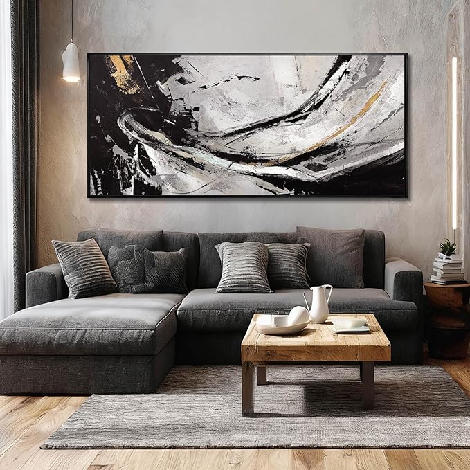XIANSHOU Black and White Wood Wall Decor Abstract Photo Prints Contemporary Wall Art 32"x70" Large Pictures for Living Room Art for Office
