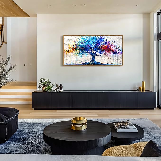 SERIMINO Tree of Life Large Framed Wall Art Prints, Colorful Tree Abstract Graffiti Canvas Painting, Nature Plant Fantasy Artwork for Walls, Modern Wall Decor Living Room Bedroom Home Office 20"X40"