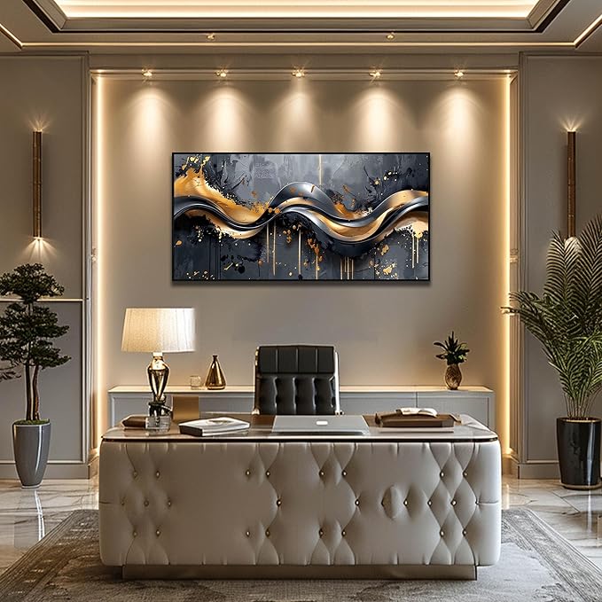 Gold Canvas Wall Art Black Artwork Large Abstract Wall Decorations Modern Pictures for Bedroom Living Room 24"x 48"