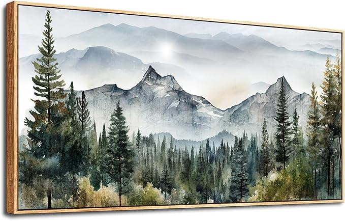 hyidecorart Large Wall Decorations For Living Room Wood Framed Canvas Wall Art For Bedroom Office Wall Decor Abstract Mountain Scenery Paintings Pictures Artworks Ready To Hang Home Decoration