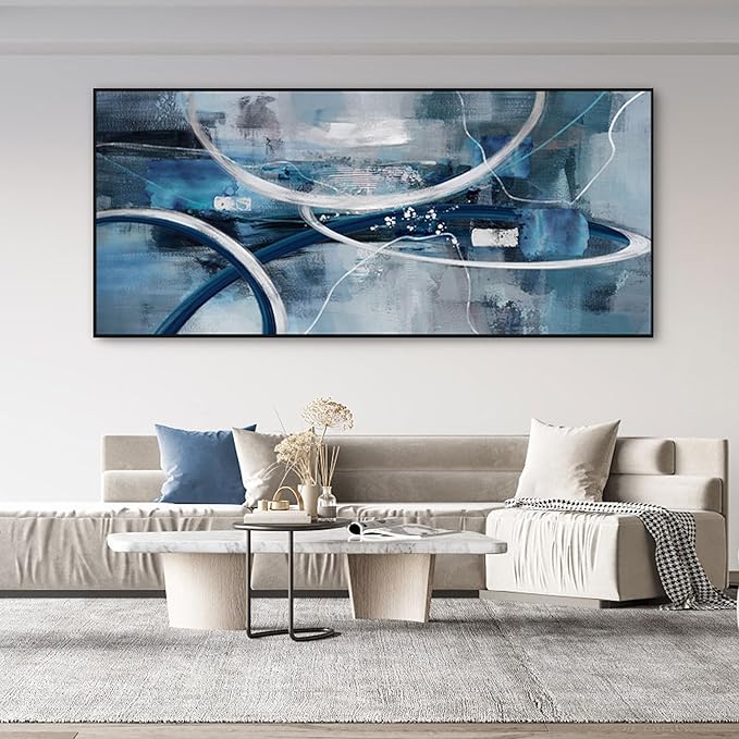 XLSJERST Abstract Wall Art for Lving Room - Extra Large 70x31 Inches Black and Gray Picture Black Framed Artwork for Bedroom Office Home Decor
