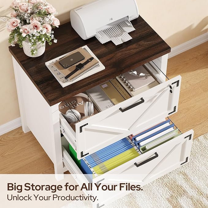 2 Drawer File Cabinet with Lock, Wood Filing Cabinets for Home Office, Office Storage Cabinet for Hanging Files Letter/Legal/F4/A4 Size, White
