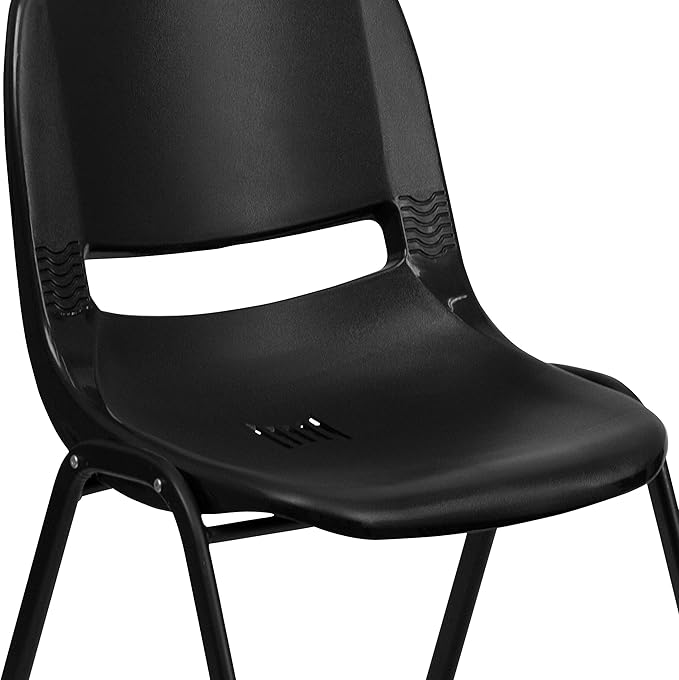 Flash Furniture 5 Pack HERCULES Series 440 lb. Capacity Kid's Black Ergonomic Shell Stack Chair with Black Frame and 12" Seat Height