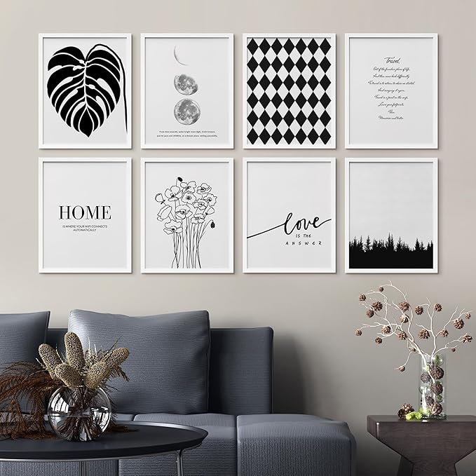SIGNWIN Framed Poster Bathroom Decor, Wall Art Room Decor Multicolor for Living Room, Bedroom, Office Black White Monstera Leaf Love Home Typography Nature Abstract Shapes - 8"x10"x 8 White