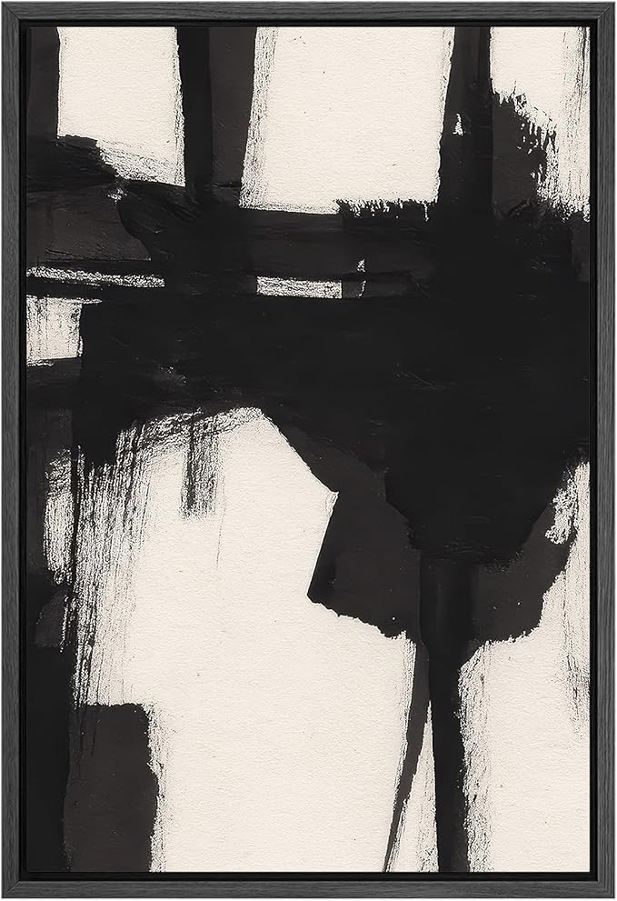 SIGNFORD Framed Canvas Print Wall Art Bold Black and White Abstract Expression Illustrations Digital Art Modern Art Decorative Multicolor Rustic Minimal for Bedroom - 24"x36" BLACK