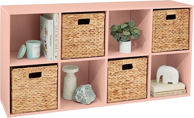 Best Choice Products Kids Bookcase 8-Cube Storage Organizer, 11in Shelf Opening, Bookshelf, Toy Storage, Customizable w/ 3 Removable Back Panels – Light Pink