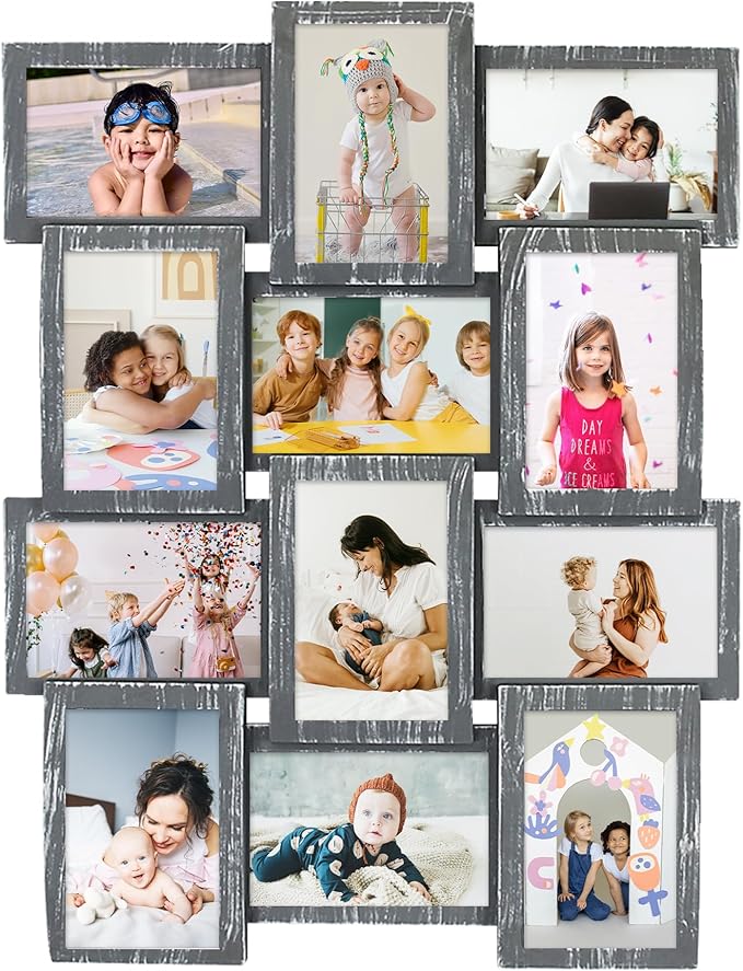 HELLO LAURA - 4x6 Picture Frame Collage for 12 Opening Photos in 4x6 inch Classic Pictures Frames Gallery Display 23" x 18" Wall Hanging Photo Collage Frame | Camouflage Like Edge