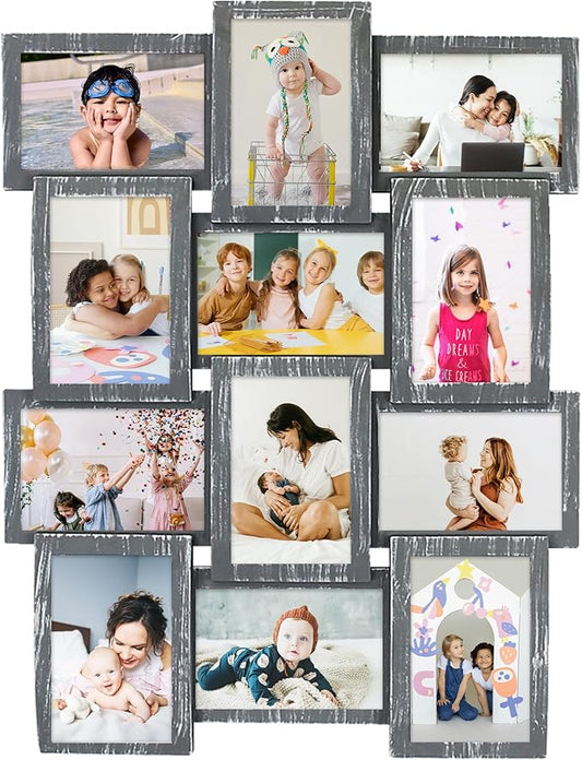 HELLO LAURA - 4x6 Picture Frame Collage for 12 Opening Photos in 4x6 inch Classic Pictures Frames Gallery Display 23" x 18" Wall Hanging Photo Collage Frame | Camouflage Like Edge