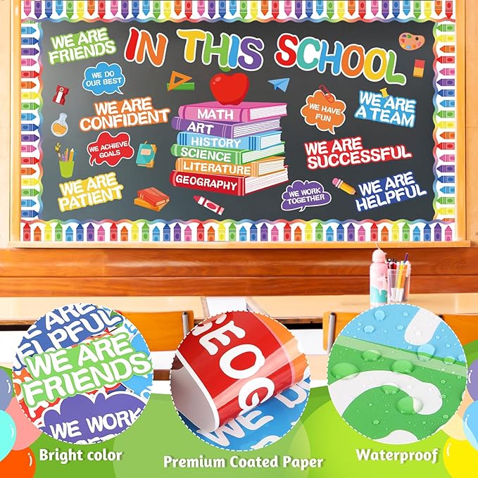 Motivational Bulletin Board Set Colorful Classroom Affirmation Station Bulletin Board in This School Cutouts Back to School Elementary Home Wall Door Decor
