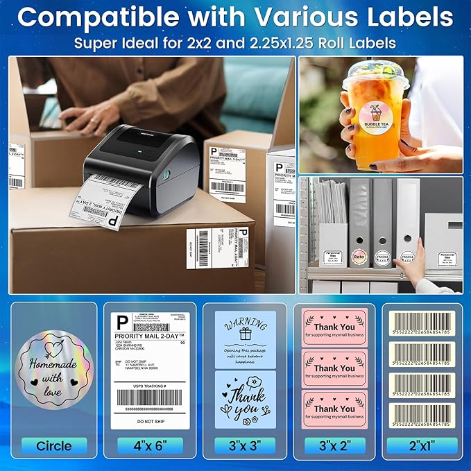 Bluetooth Shipping Label Printer 4x6, D450BT Thermal Label Printer for Shipping Packages, Thermal Printers for Small Business, Compatible with Android, iPhone, Windows, macOS, Tiktok, UPS