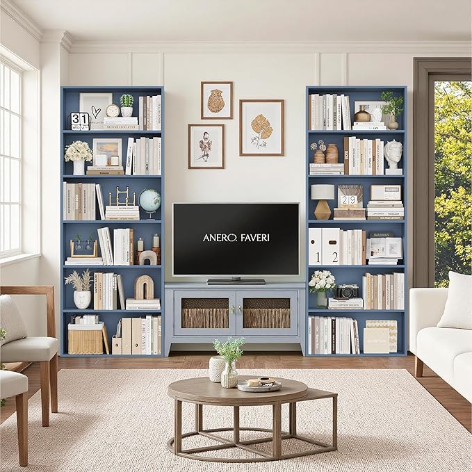 FOTOSOK 6-Tier Open Bookcase and Bookshelf Set of 2, Freestanding Display Storage Shelves Tall Bookcase for Bedroom, Living Room and Office,Blue