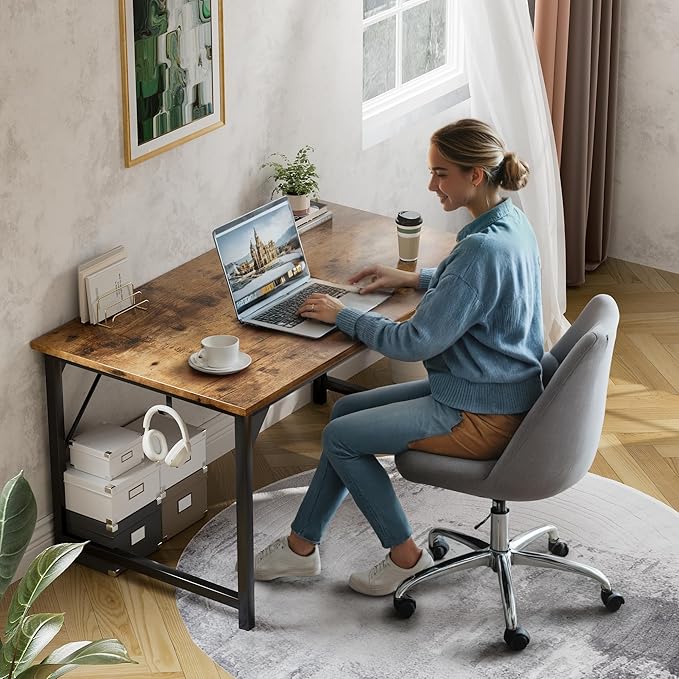 Shahoo 32 Inch Computer Desk, Wood Modern Simple Home Office Table for Small Spaces with Storage Bag and Headphone Hook for Home, Office, Study, Writing, Rustic Brown