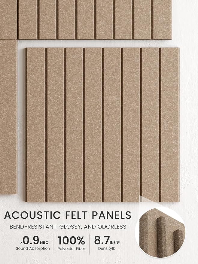 Bumusty Large Cork Board Alternative-48 x 36" Felt Bulletin Board Tiles, with 30 Pushpins, 70 Adhesive Tabs, 12-Pack Slat Wall Paneling, Cork Boards for Office Push Pin Board Felt Board-Taupe