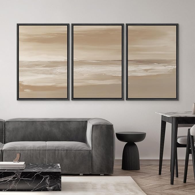 SIGNWIN Framed Canvas Print Wall Art Set Serene Sand & Sea Illustrations Decorative Relax/Calm Zen for Living Room, Bedroom, Office - 24"x36"x3 BLACK