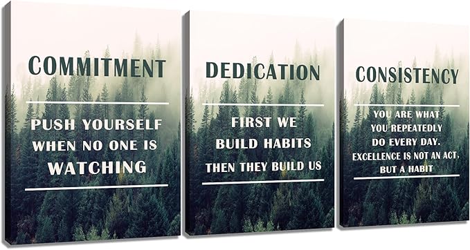 Inspirational Canvas Wall Art Dedication Consistency Commitment Motivational Entrepreneur Quotes Painting Poster Wall Decor Artwork for Home Bathroom Picture Stretched and Framed [36''W x 16''H]