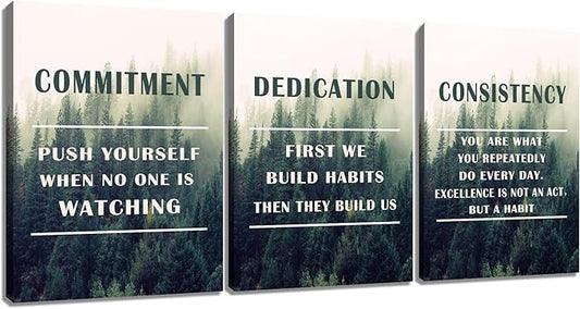 Inspirational Canvas Wall Art Dedication Consistency Commitment Motivational Entrepreneur Quotes Painting Poster Wall Decor Artwork for Home Bathroom Picture Stretched and Framed [36''W x 16''H]