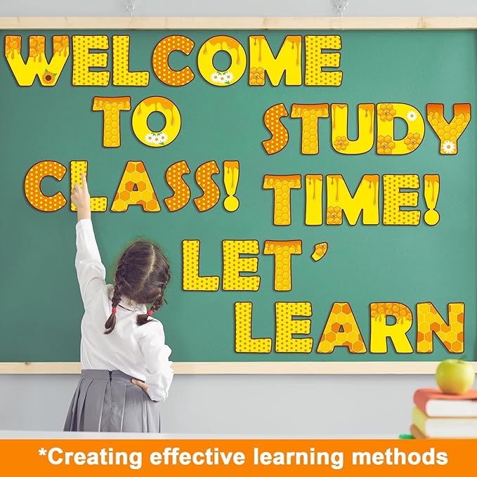 150 PCS Large 7" Bulletin Board Letters Set, Hive Honey Theme Party Classroom Alphabet Cutout Letter for Bulletin Board Display Home School Class, A Great Helper to Inspire Students' Learning Interest