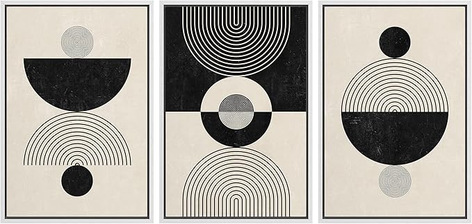 IDEA4WALL Framed Canvas Print Wall Art Set Geometric Black Tan Stripe Polygon Landscape Abstract Shapes Illustrations Modern Art Decorative Nordic for Living Room, Bedroom, Office - 16"x24"x3 White