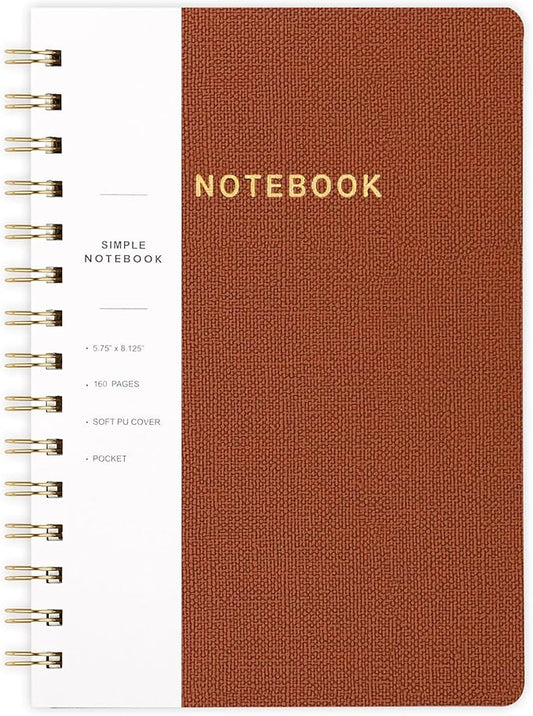 Spiral Notebook-5.75" x 8.125" College Ruled Journal with Inner Pockets and 160 Pages,PU Leather Cover Business Journal, Twin-Wire Binding Notebook Perfect for Office & Home School Supplies Brown