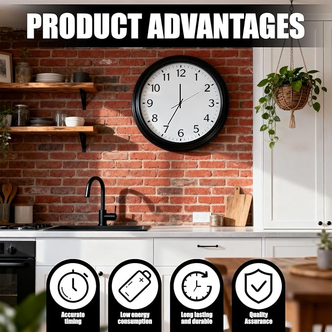 Silent Quartz Clock Mechanism Kit, High Torque Long Shaft Replacement Clock Movement for DIY Wall Clocks, Includes Clocks Hands and Quartz Movement Parts for Home and Office, Black