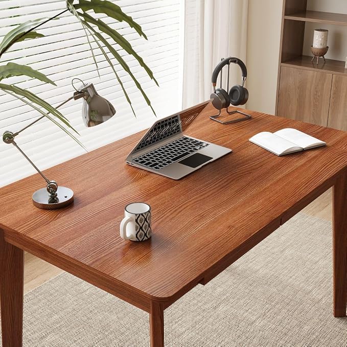 40 Inch Compact Computer Gaming Desk, Study Work Office Desk with 2 Storage Drawers, Rectangular Study Reading Table, Simple Computer Writing Table for Home Office, Living Room,Walnut Color