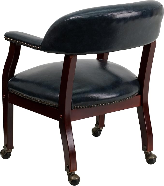 Flash Furniture Sarah Navy Vinyl Luxurious Conference Chair with Accent Nail Trim and Casters