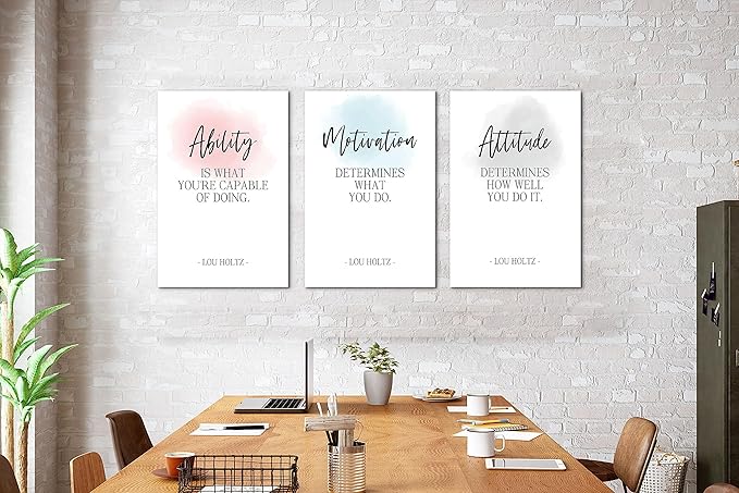 SHMAO 3 Piece Office Canvas Wall Art, Motivational Quotes Ability Motivation Attitude Print Pictures Wall Decor for Office, Men Women Inspirational Framed Artwork Home Office Decor 16"x24" x 3 Pcs
