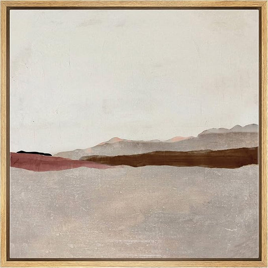 SIGNWIN Framed Canvas Print Wall Art Duotone Tan Brown Pastel Landscape Abstract Shapes Illustration Modern Art Decorative Nordic Minimal Calm/Zen for Living Room, Bedroom, Office - 16"x16" Natural