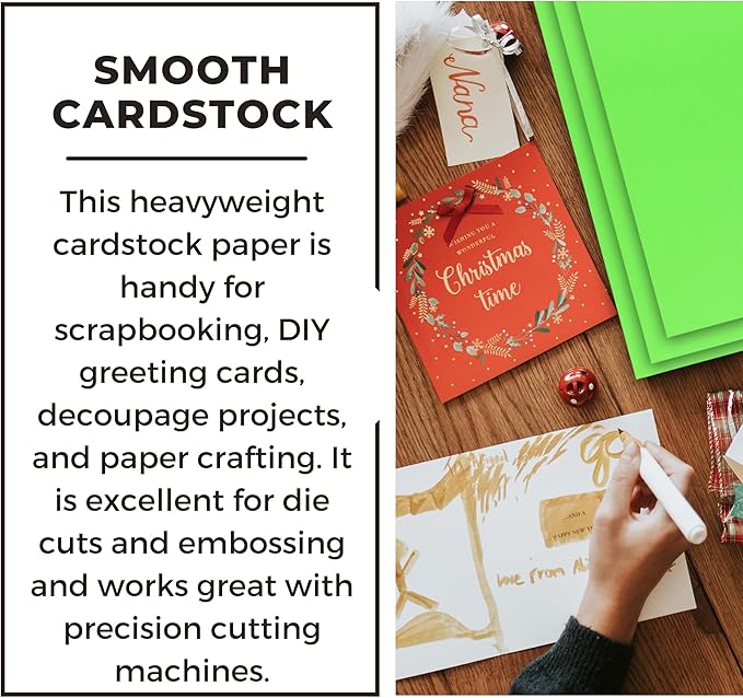 PA Paper Accents Smooth Cardstock 12" x 12" Lime Green, 65lb colored cardstock paper for card making, scrapbooking, printing, quilling and crafts, 25 piece pack