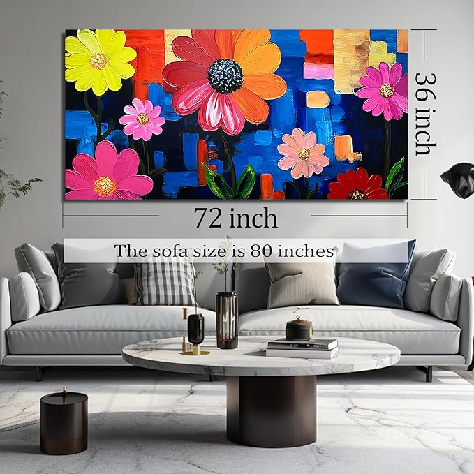 ZHAOSHOP Flower Hand Painted Wall Decor for Office Women Colorful Wall Art for Living Room Extra Large Wall Art for Girl Bedroom Size 36 x 72 Inch