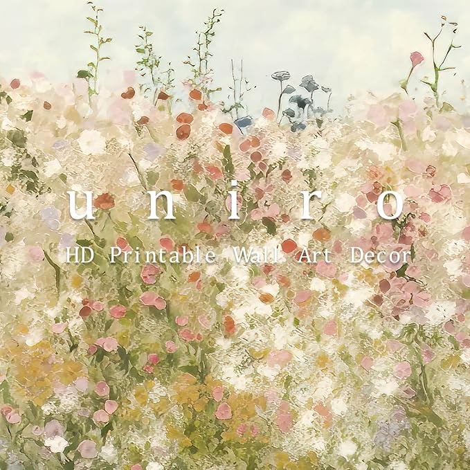 uniro Wildflower Field Vintage Canvas Wall Art for Home Decor, Spring Landscape Art Print, Botanical Floral Posters Oil Painting Wall Art, Plant Flower Pictures Farmhouse for Living Room, Bedroom, Bathroom Decor( 8" x 10"-UNFRAMED)