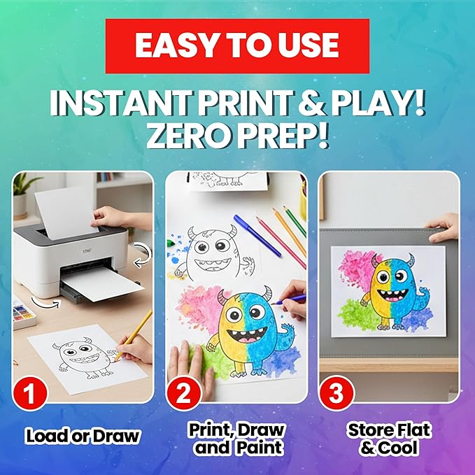 HASHI Printable Coloring and Drawing Paper - 120 GSM (32lb) Heavyweight, 100 Sheets Letter Size 8.5 x 11, No-Bleed Artist Paper for Markers, Watercolor, and AI Coloring, Inkjet and Laser Compatible