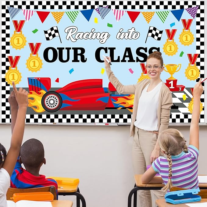 gisgfim Racing Car Bulletin Board Decorations Racing Into Our Class Paper Cutouts Motivational Cars Medal Bulletin Board Set for Back to School Teacher Classroom Kindergarten Wall Decor Supplies