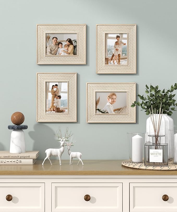Afuly 5x7 Picture Frame Boho Picture Frames Nature Beige Bohemia Photo Frame for Office Bedroom Home Desk Wall Decor, Anniversary Wedding Gifts for Mom Grandma, Set of 2