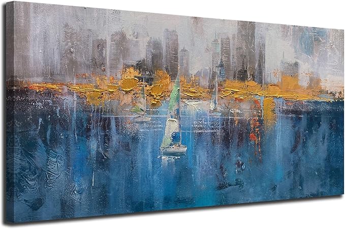 Arjun Abstract Wall Art for Living Room, Modern Canvas Painting Neutral for Bedroom, Framed Textured Grey Teal Artwork Large Picture Dining Room Kitchen Mens Room Home Office Wall Decor 40"x20"