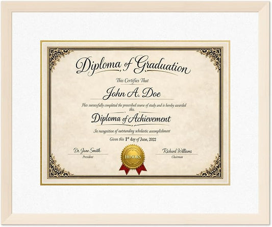 Diploma Frame Coastal Whitewash with Oyster Shell Over Gold Double Mat - Fits 17 x 13 International Diploma Wall Display Made in the USA