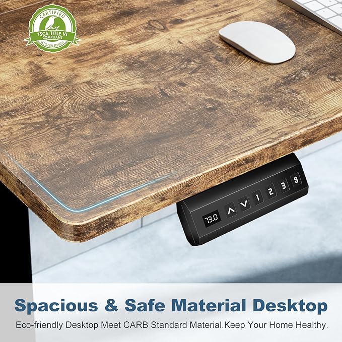 DUMOS 63 Inch Electric Standing Desk Height Adjustable, Sit to Stand Computer Workstations Large Work PC Table Home Office Writing Gaming Desks with Memory Presets for Walking Pad, Bedroom, Rustic