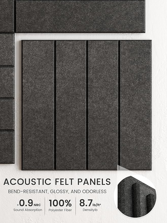 Bumusty Large Cork Board Alternative-36 x 24" Felt Bulletin Board Tiles, with 30 Pushpins, 40 Adhesive Tabs, 6-Pack Slat Wall Paneling, Cork Boards for Office Push Pin Board Felt Board-Charcoal Gray