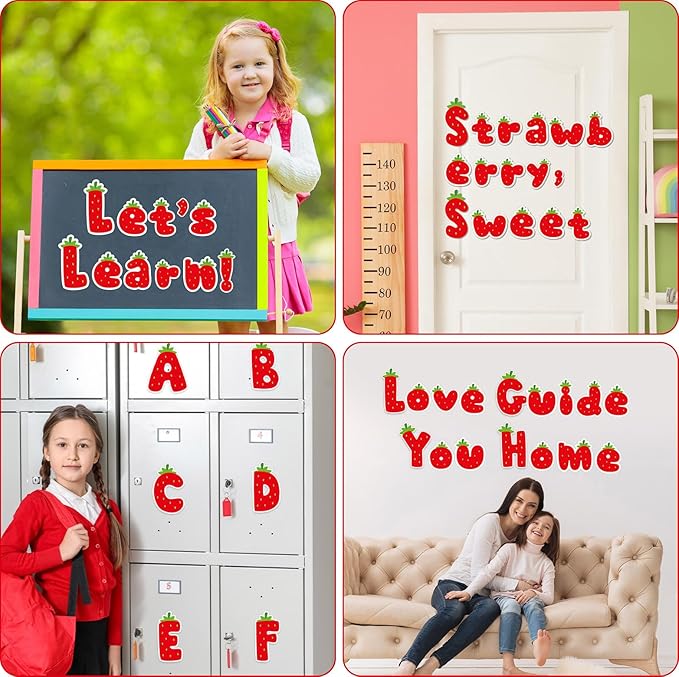 260 PCS Strawberry Bulletin Board Letters for Classroom 4” Letters Combo Pack Set Sweet Berry Classroom Decorations Alphabet Numbers Symbols Letters for Bulletin Board Cutouts Card for Classroom Decor