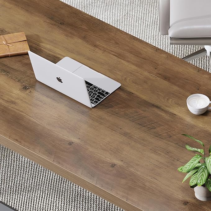IBF Rustic Computer Desk, Modern Metal Home Office Desk, Farmhouse Work Study Writing Desk in Bedroom, Minimalist Wood Laptop Executive Workstation Computer PC Gaming Table, Rustic Oak, 55 in